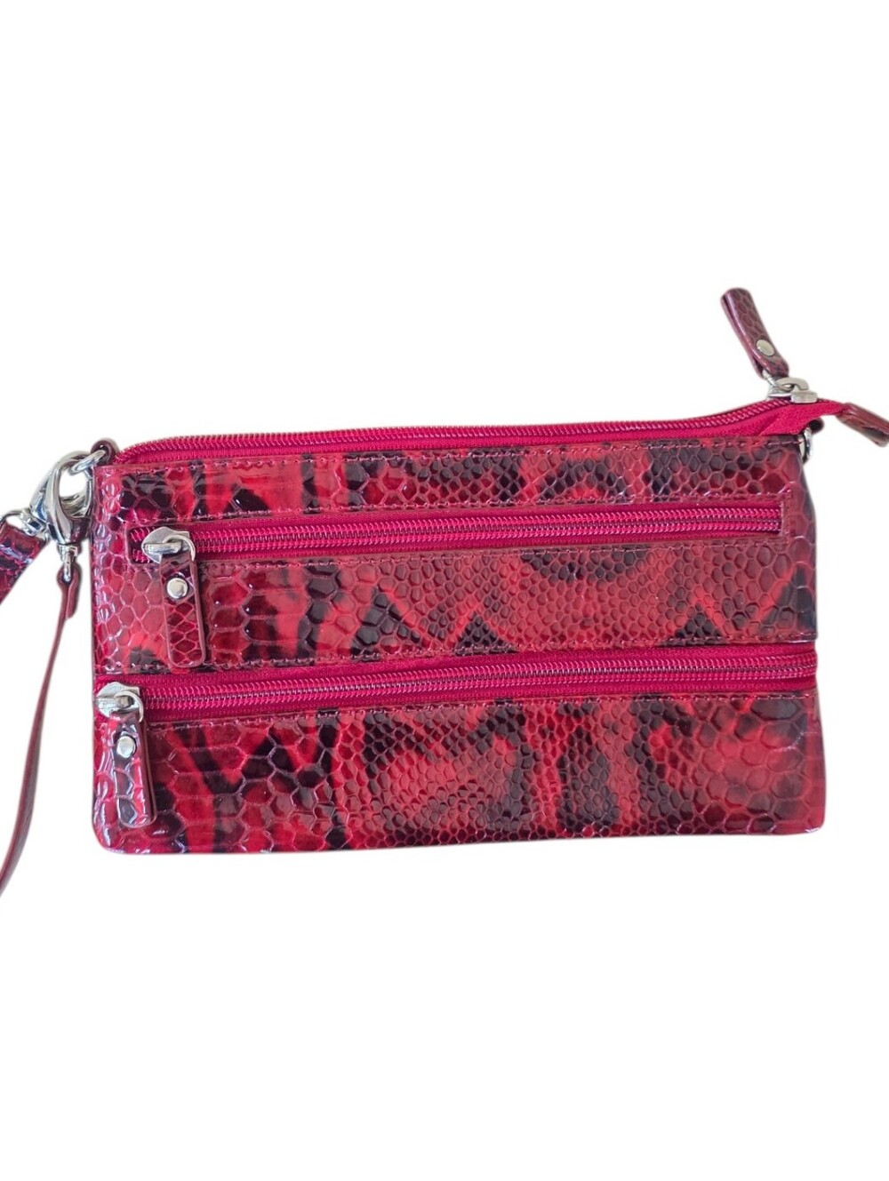 NWOT Danier Tri Zip Snakeskin Pattern Wallerlt Wristlet